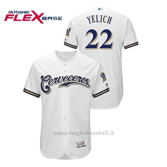 Maglia Baseball Uomo Milwaukee Brewers 22 Christian Yelich Flex Base Primera Hispanic Heritage Bianco
